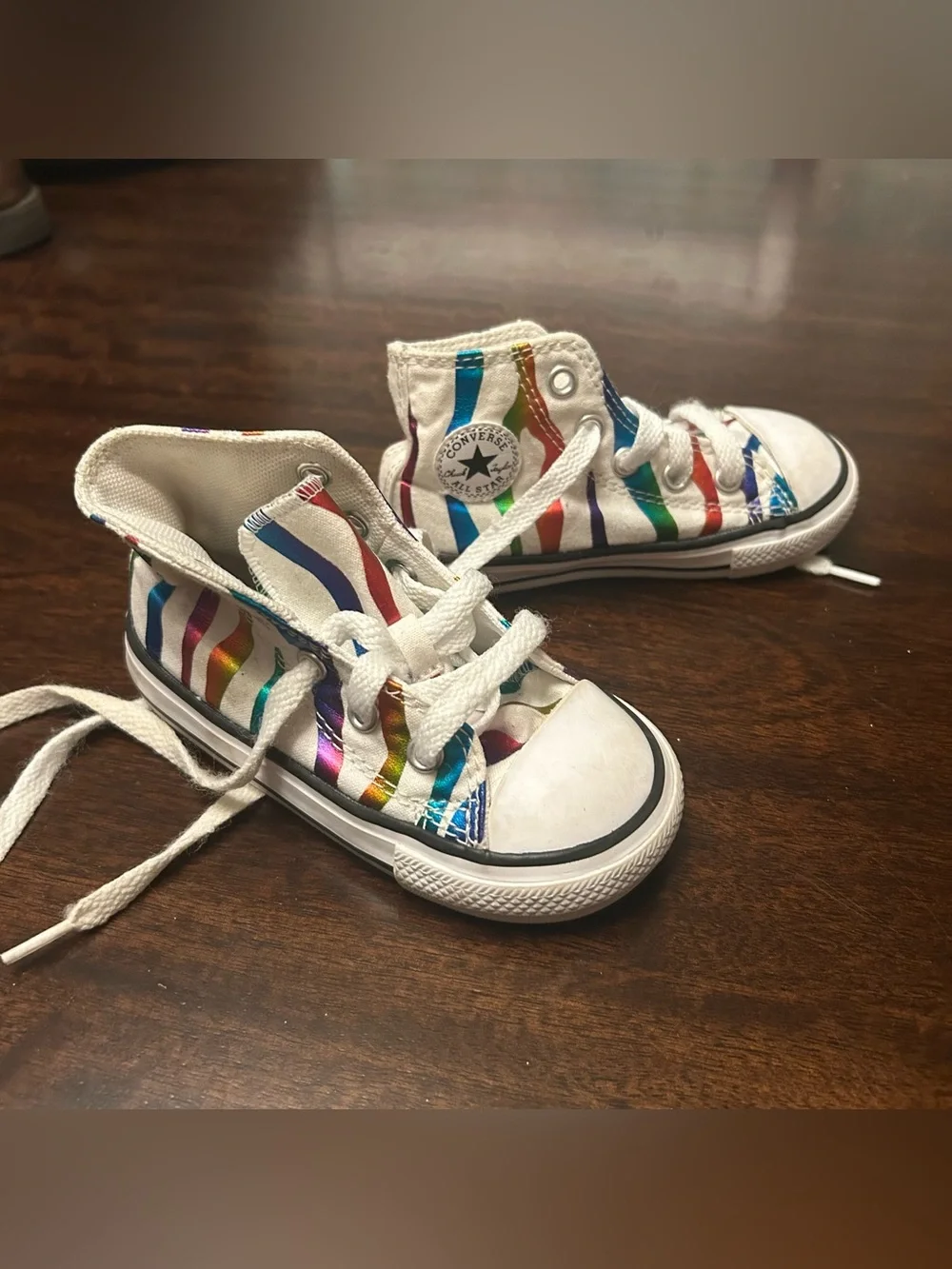 Toddler rainbow striped high top converse size 6